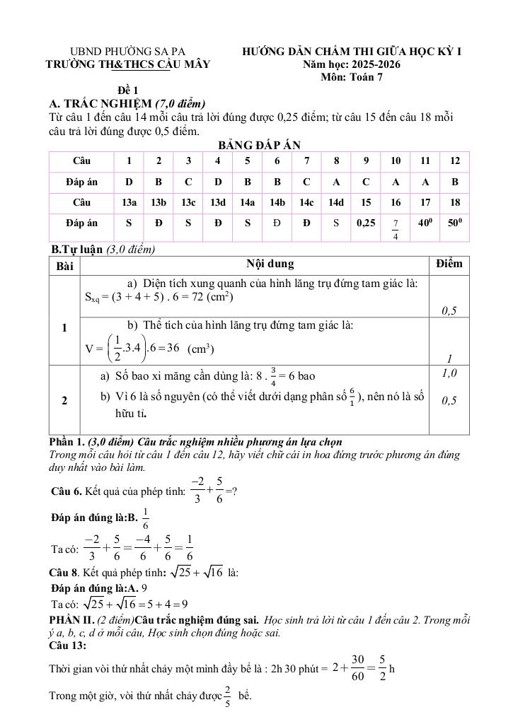 đề giữa học kỳ 1 toán 7 năm 2025 – 2026 trường th&thcs cầu mây – lào cai 7