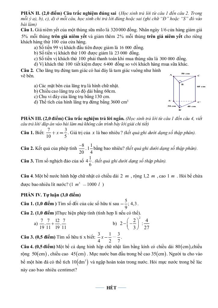 đề giữa học kỳ 1 toán 7 năm 2025 – 2026 trường th&thcs suối tiên – khánh hòa 3