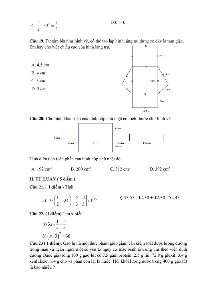 đề giữa học kỳ 1 toán 7 năm 2025 – 2026 trường th&thcs vạn an – bắc ninh 2