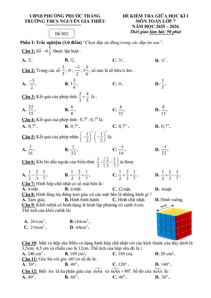 đề giữa học kỳ 1 toán 7 năm 2025 – 2026 trường thcs nguyễn gia thiều – tp hcm 8
