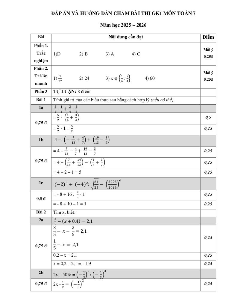 đề giữa học kỳ 1 toán 7 năm 2025 – 2026 trường thcs nguyễn trường tộ – hà nội 2