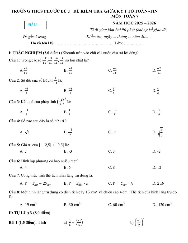 đề giữa học kỳ 1 toán 7 năm 2025 – 2026 trường thcs phước bửu – tp hcm 3