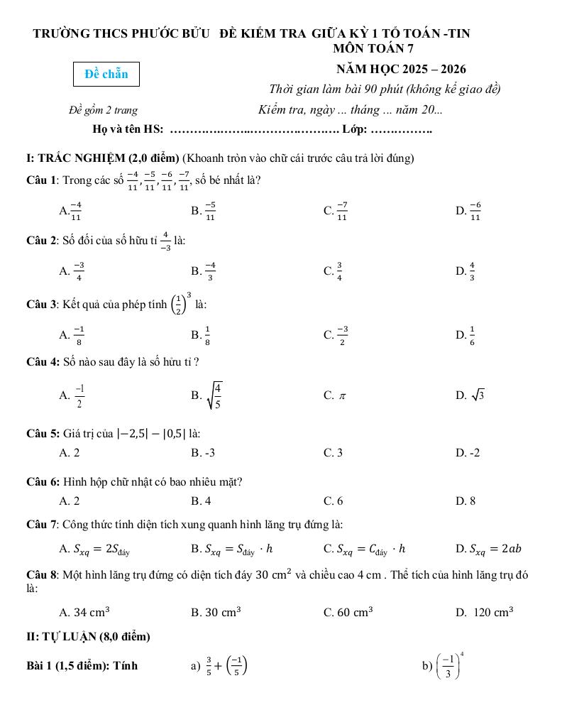 đề giữa học kỳ 1 toán 7 năm 2025 – 2026 trường thcs phước bửu – tp hcm 5