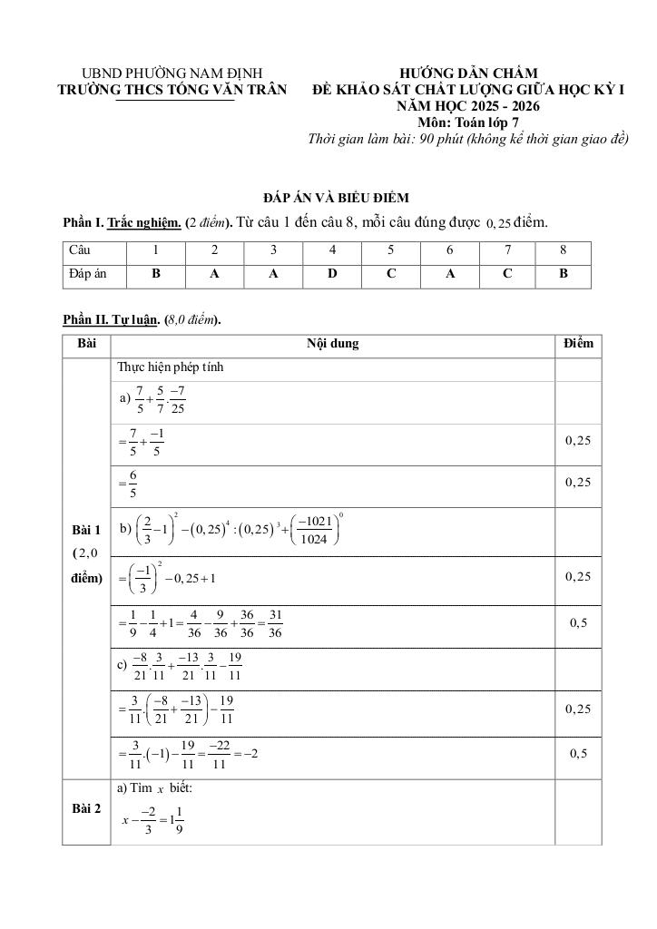đề giữa học kỳ 1 toán 7 năm 2025 – 2026 trường thcs tống văn trân – ninh bình 2