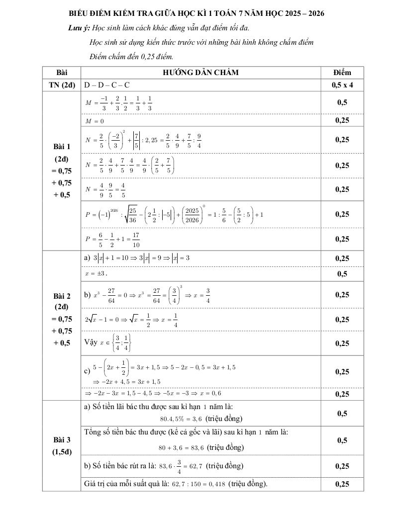 đề giữa học kỳ 1 toán 7 năm 2025 – 2026 trường thcs trưng vương – hà nội 1