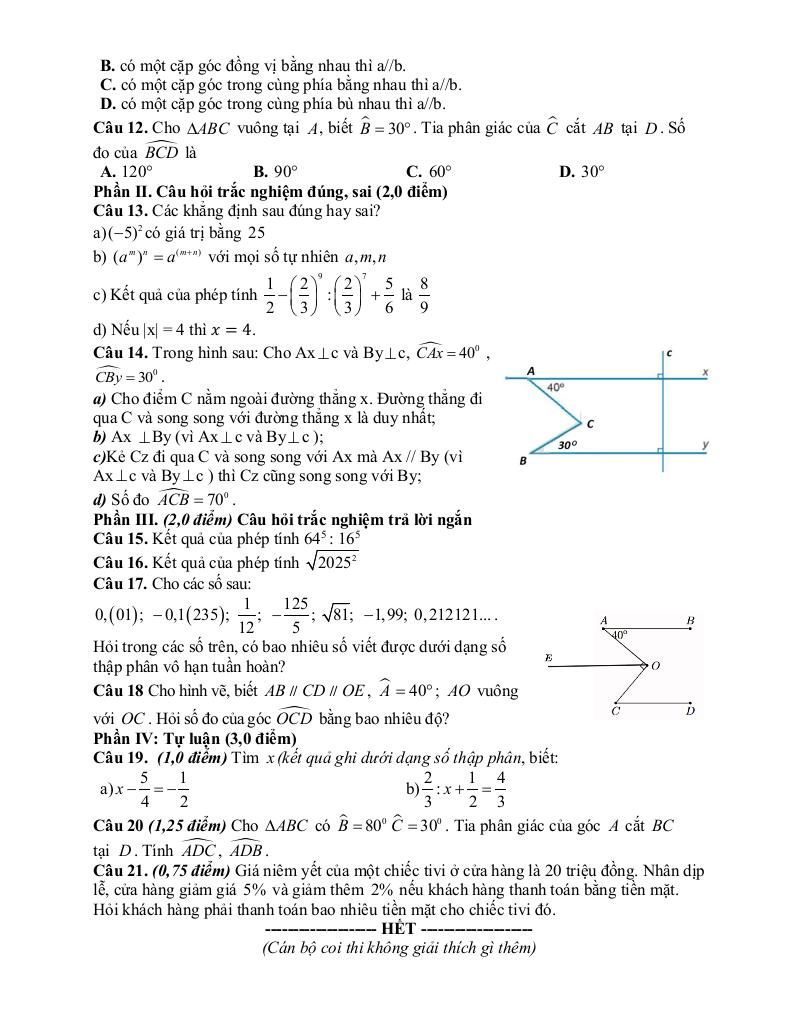 đề giữa học kỳ 1 toán 7 năm 2025 – 2026 trường thcs vĩnh niệm – hải phòng 1