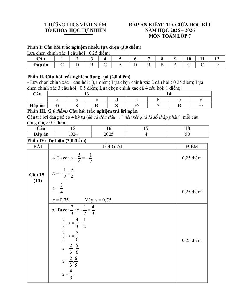 đề giữa học kỳ 1 toán 7 năm 2025 – 2026 trường thcs vĩnh niệm – hải phòng 2