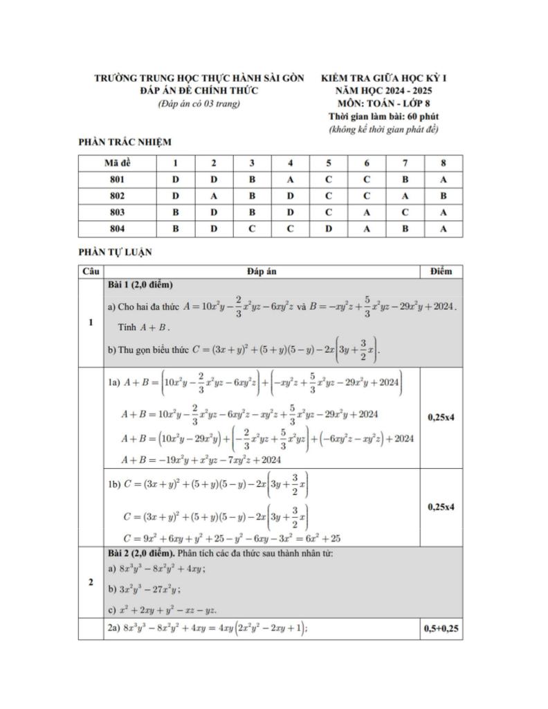 đề giữa học kỳ 1 toán 8 năm 2024 – 2025 trường thực hành sài gòn – tp hcm 3