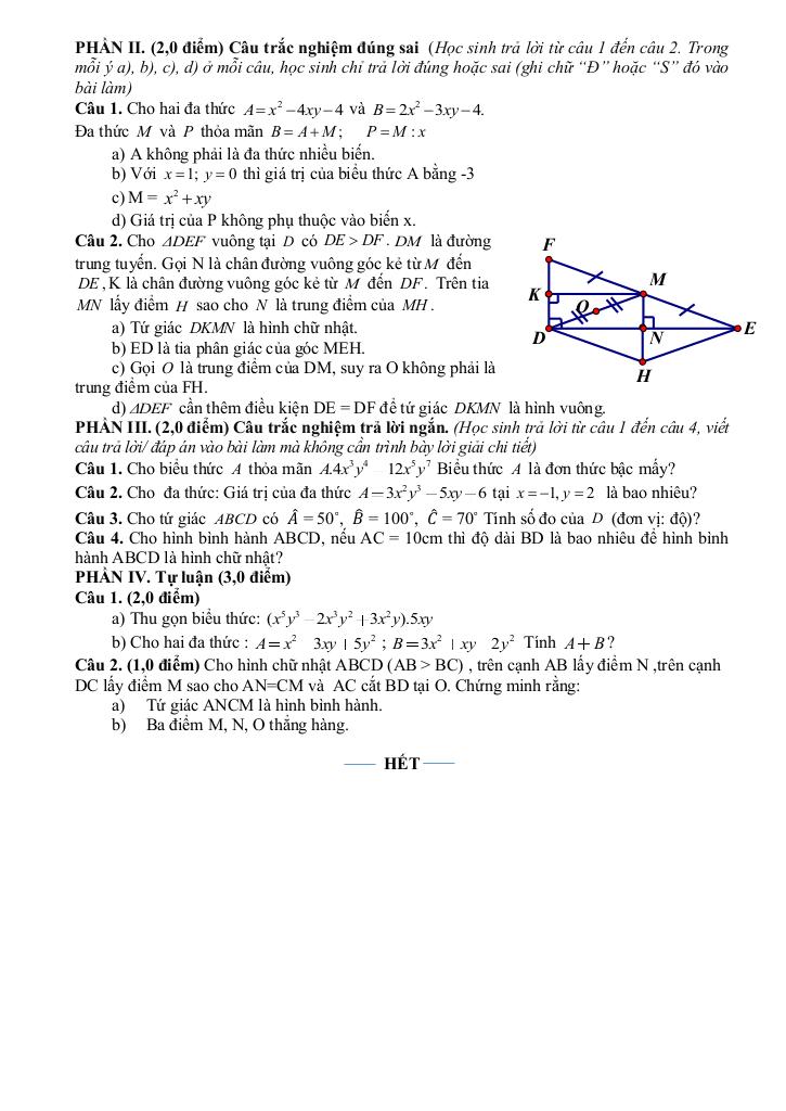 đề giữa học kỳ 1 toán 8 năm 2025 – 2026 trường th&thcs suối tiên – khánh hòa 1