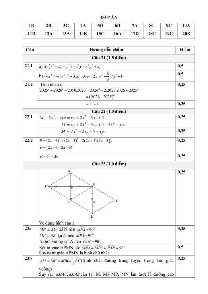 đề giữa học kỳ 1 toán 8 năm 2025 – 2026 trường th&thcs vạn an – bắc ninh 2