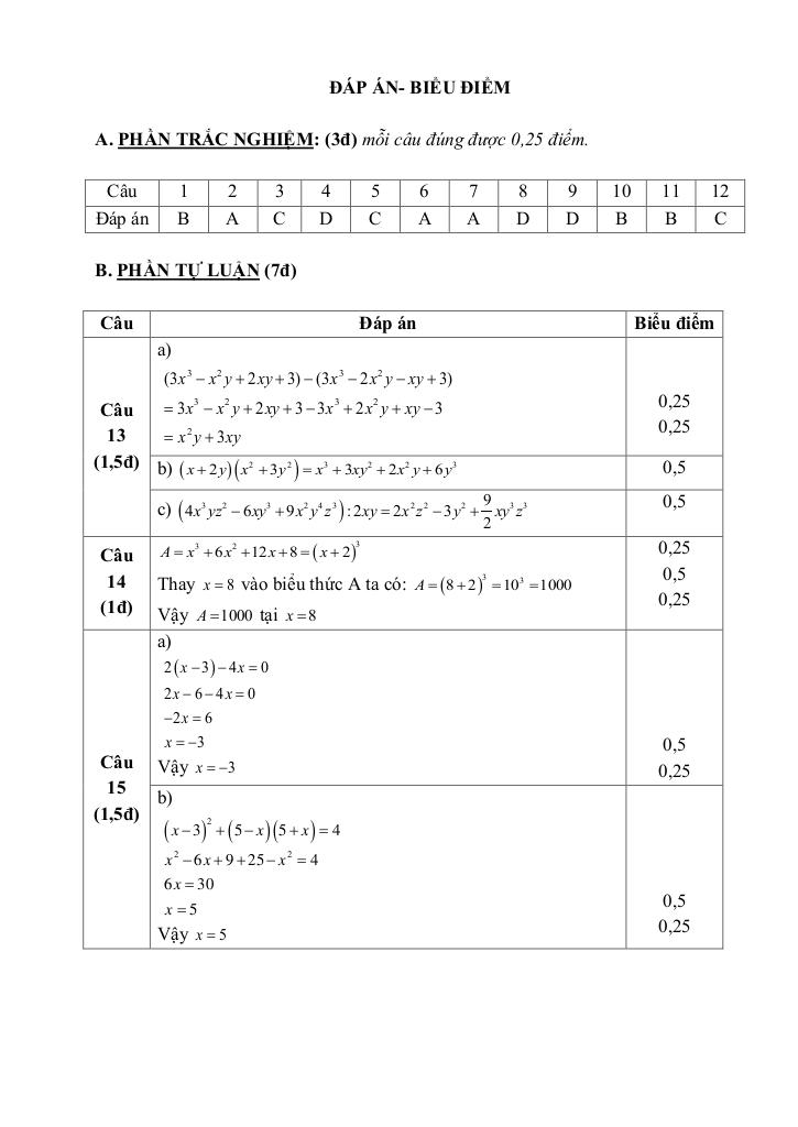 đề giữa học kỳ 1 toán 8 năm 2025 – 2026 trường thcs chuyên mỹ – hà nội 8