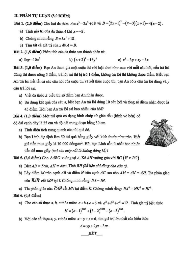 đề giữa học kỳ 1 toán 8 năm 2025 – 2026 trường thcs ngô sĩ liên – hà nội 1