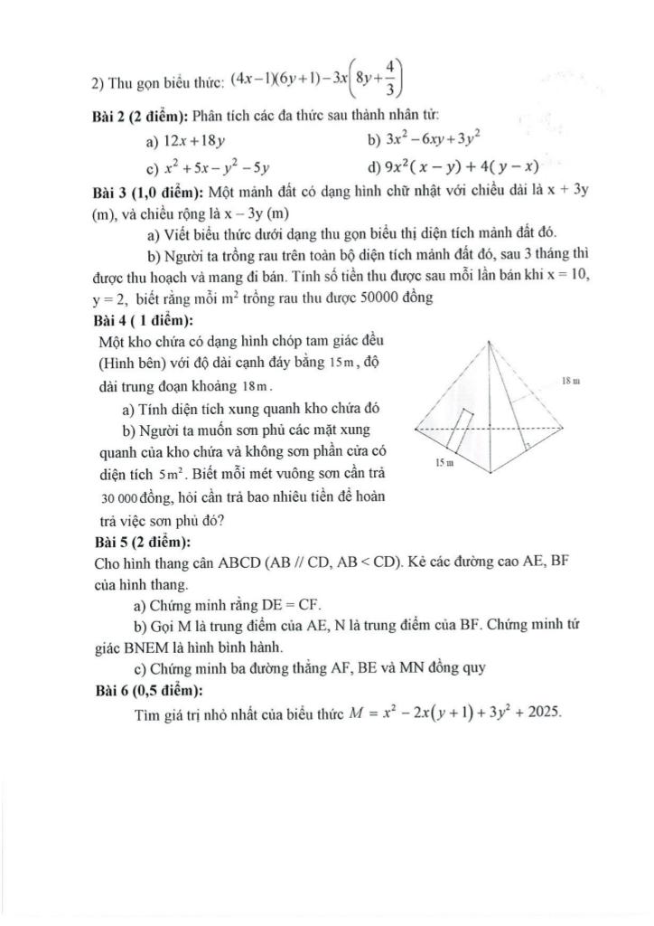 đề giữa học kỳ 1 toán 8 năm 2025 – 2026 trường thcs nguyễn bỉnh khiêm – hà nội 1