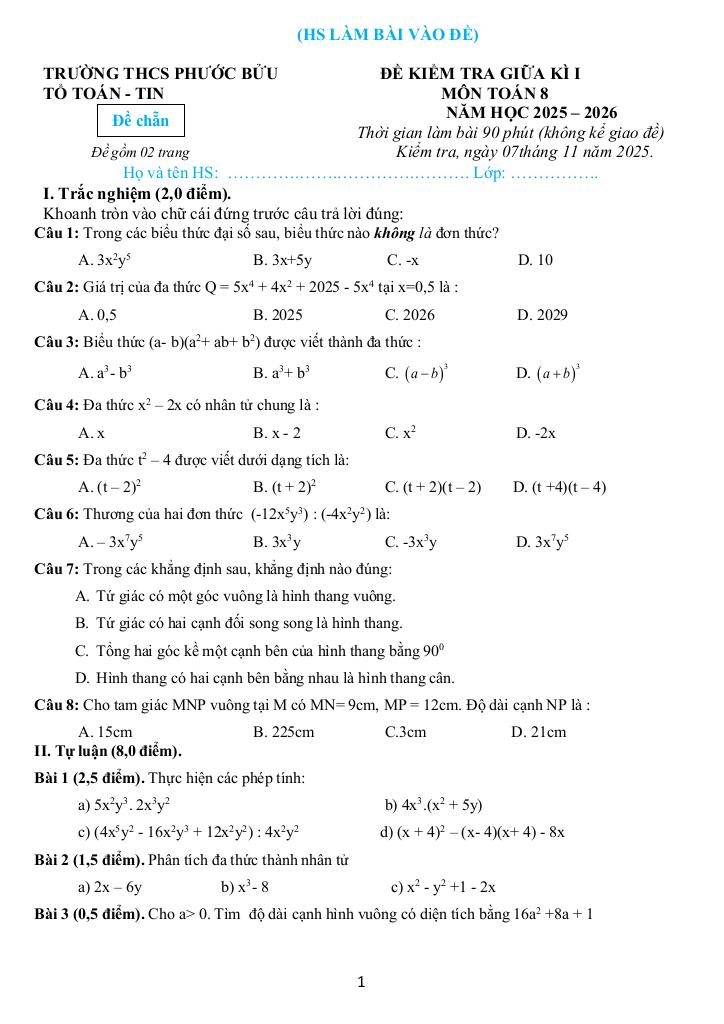 đề giữa học kỳ 1 toán 8 năm 2025 – 2026 trường thcs phước bửu – tp hcm 0