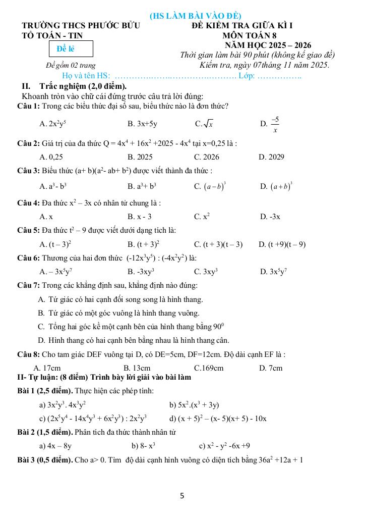đề giữa học kỳ 1 toán 8 năm 2025 – 2026 trường thcs phước bửu – tp hcm 4