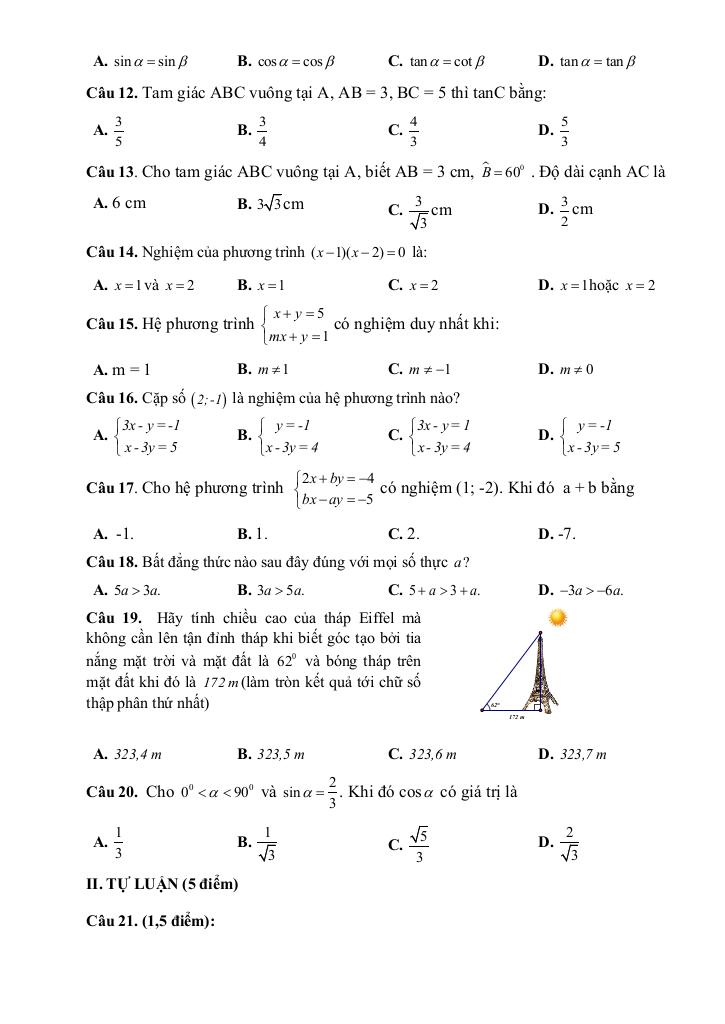 đề giữa học kỳ 1 toán 9 năm 2025 – 2026 trường th&thcs vạn an – bắc ninh 1