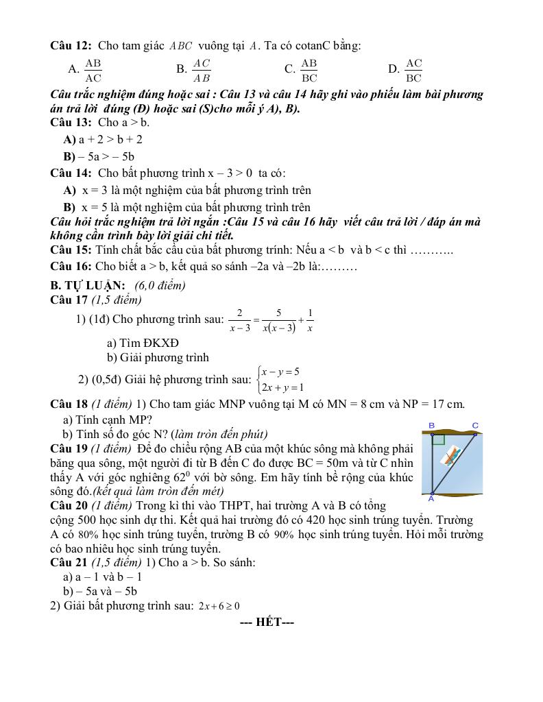 đề giữa học kỳ 1 toán 9 năm 2025 – 2026 trường thcs lưu văn lang – đồng tháp 1