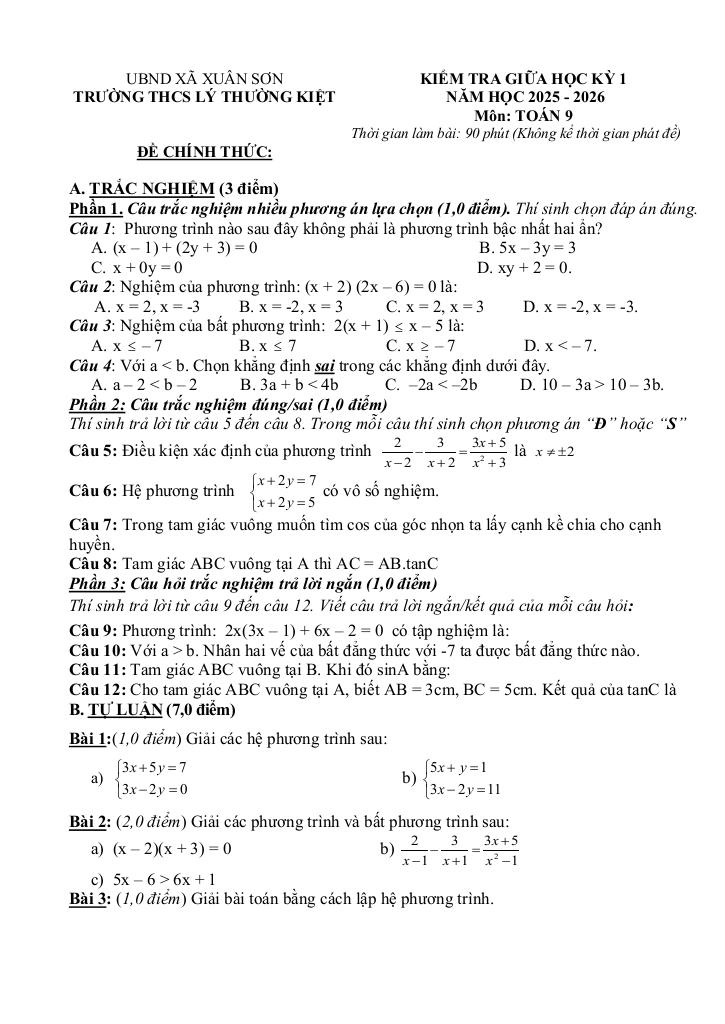 đề giữa học kỳ 1 toán 9 năm 2025 – 2026 trường thcs lý thường kiệt – tp hcm 3