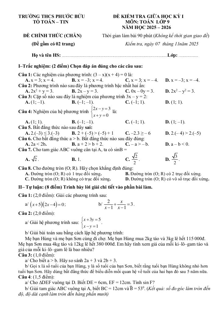 đề giữa học kỳ 1 toán 9 năm 2025 – 2026 trường thcs phước bửu – tp hcm 3