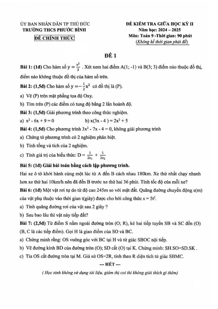 đề giữa học kỳ 2 toán 9 năm 2024 – 2025 trường thcs phước bình – tp hcm