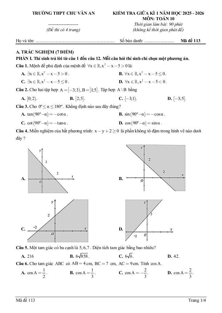 đề giữa kì 1 toán 10 năm 2025 – 2026 trường thpt chu văn an – thái nguyên 0