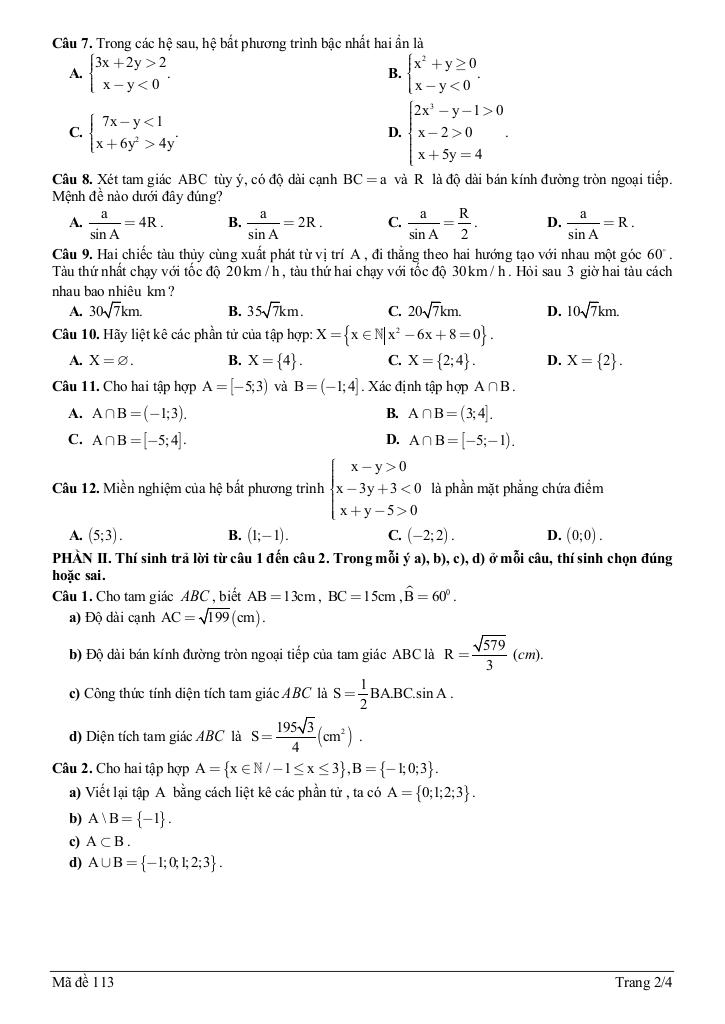 đề giữa kì 1 toán 10 năm 2025 – 2026 trường thpt chu văn an – thái nguyên 1
