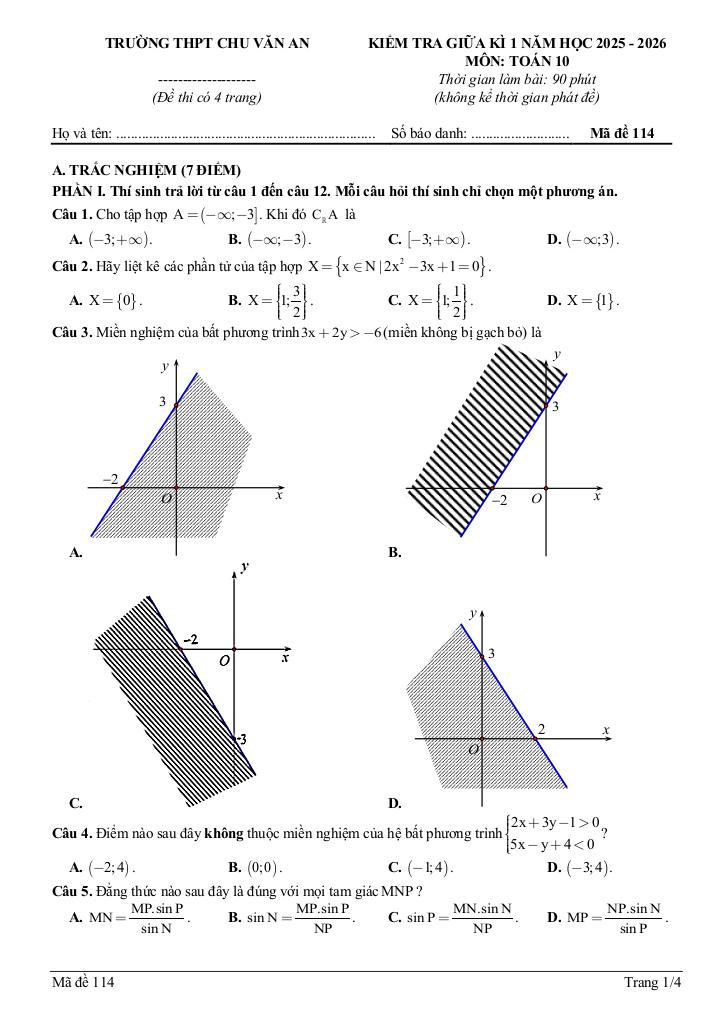 đề giữa kì 1 toán 10 năm 2025 – 2026 trường thpt chu văn an – thái nguyên 4