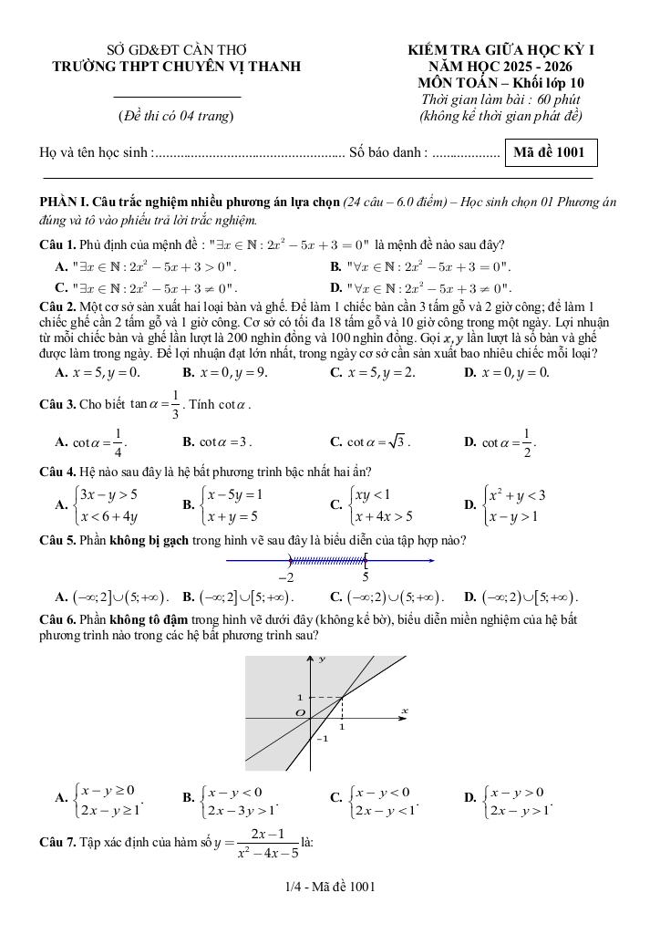 đề giữa kì 1 toán 10 năm 2025 – 2026 trường thpt chuyên vị thanh – cần thơ 0