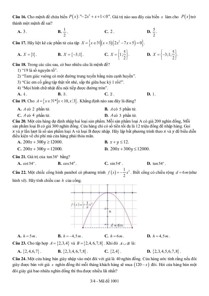 đề giữa kì 1 toán 10 năm 2025 – 2026 trường thpt chuyên vị thanh – cần thơ 2