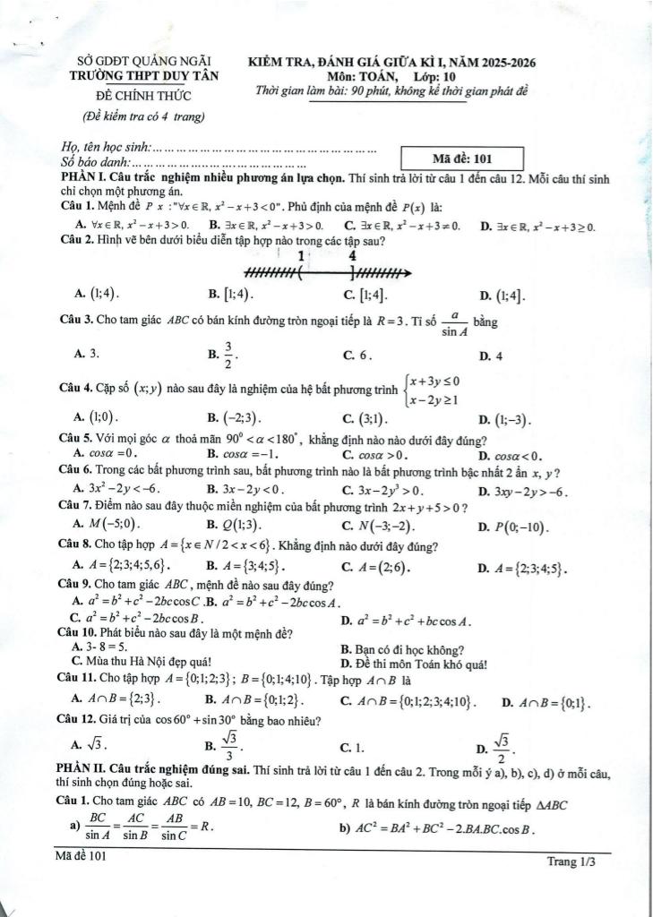 đề giữa kì 1 toán 10 năm 2025 – 2026 trường thpt duy tân – quảng ngãi 0