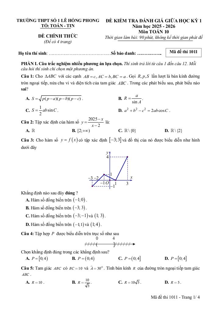 đề giữa kì 1 toán 10 năm 2025 – 2026 trường thpt lê hồng phong 1 – đắk lắk 0