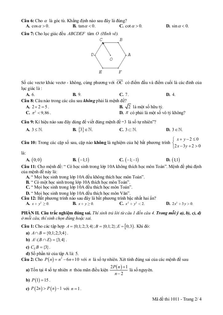 đề giữa kì 1 toán 10 năm 2025 – 2026 trường thpt lê hồng phong 1 – đắk lắk 1