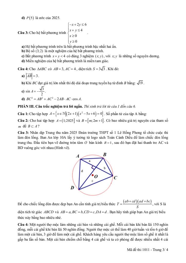 đề giữa kì 1 toán 10 năm 2025 – 2026 trường thpt lê hồng phong 1 – đắk lắk 2