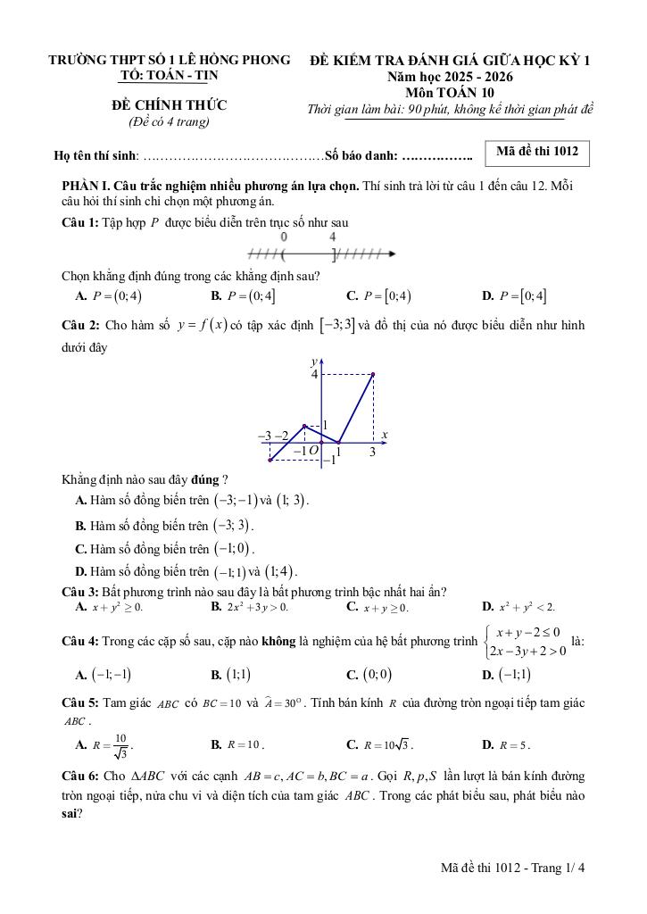 đề giữa kì 1 toán 10 năm 2025 – 2026 trường thpt lê hồng phong 1 – đắk lắk 4