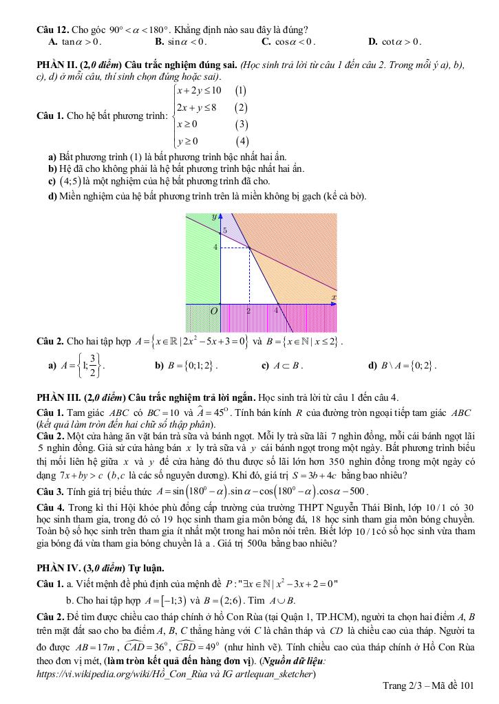 đề giữa kì 1 toán 10 năm 2025 – 2026 trường thpt nguyễn thái bình – đà nẵng 1