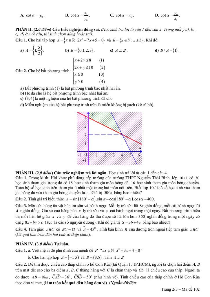 đề giữa kì 1 toán 10 năm 2025 – 2026 trường thpt nguyễn thái bình – đà nẵng 4