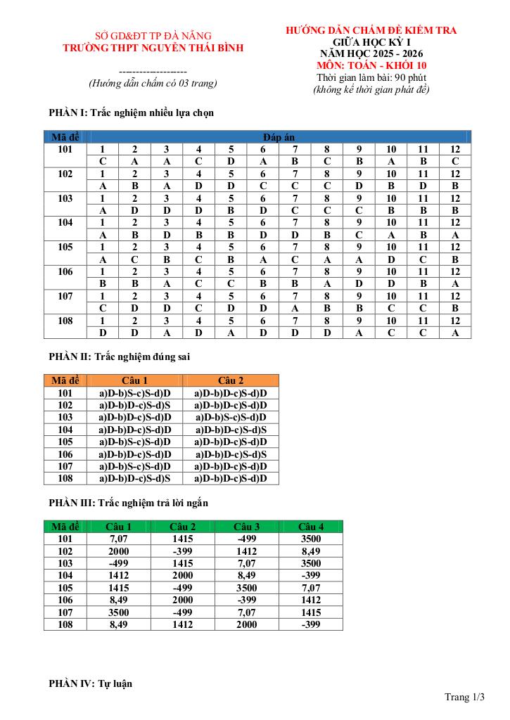 đề giữa kì 1 toán 10 năm 2025 – 2026 trường thpt nguyễn thái bình – đà nẵng 6