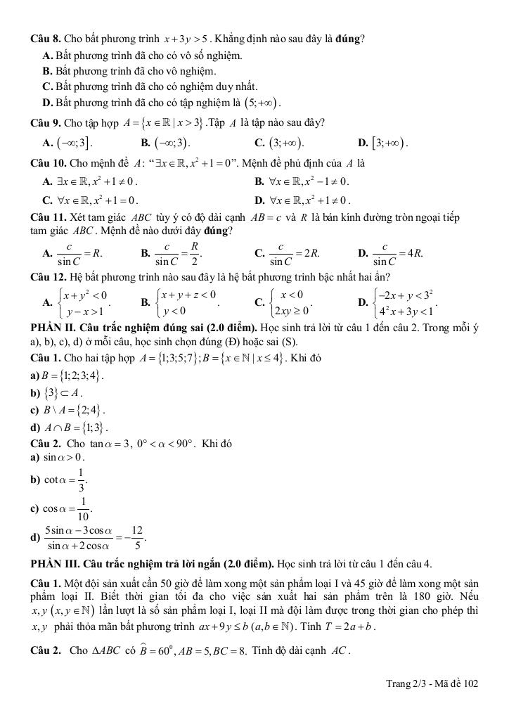 đề giữa kì 1 toán 10 năm 2025 – 2026 trường thpt tôn thất tùng – đà nẵng 4