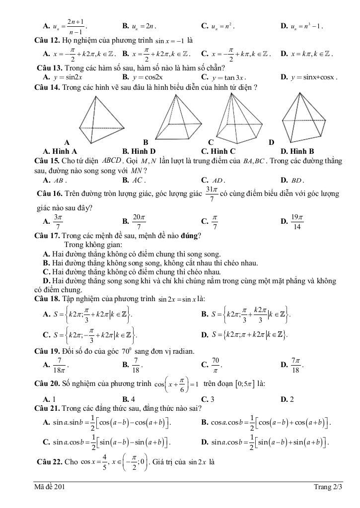 đề giữa kì 1 toán 11 năm 2025 – 2026 trường thpt an lạc – tp hcm 4