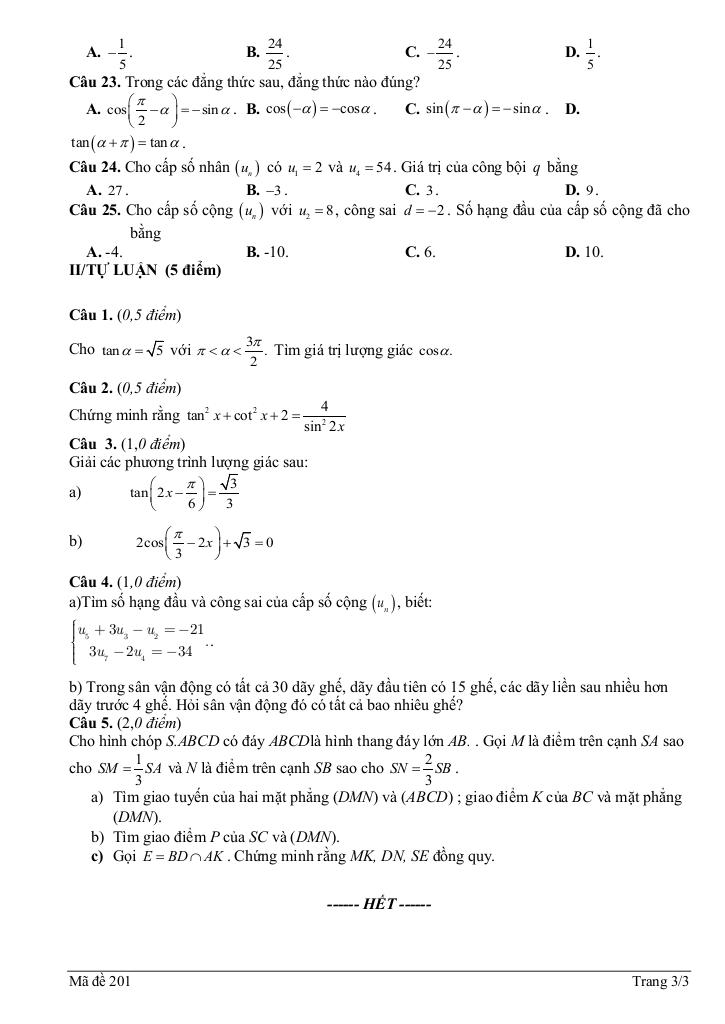 đề giữa kì 1 toán 11 năm 2025 – 2026 trường thpt an lạc – tp hcm 5