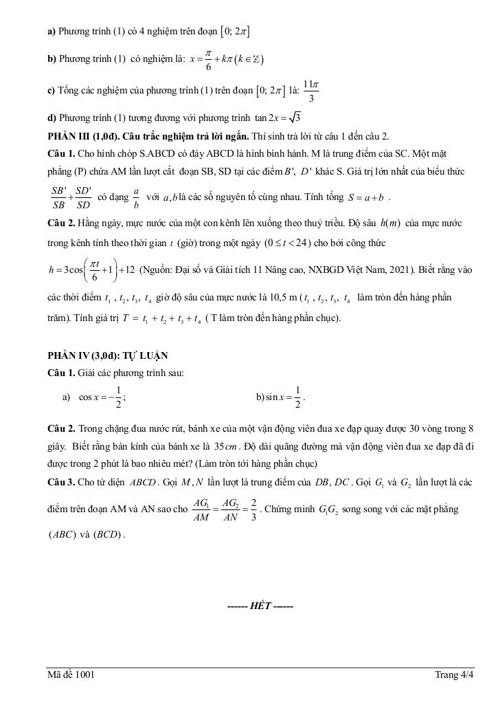 đề giữa kì 1 toán 11 năm 2025 – 2026 trường thpt b trần hưng đạo – ninh bình 3