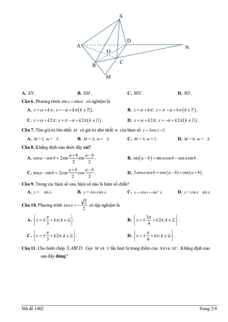 đề giữa kì 1 toán 11 năm 2025 – 2026 trường thpt b trần hưng đạo – ninh bình 5
