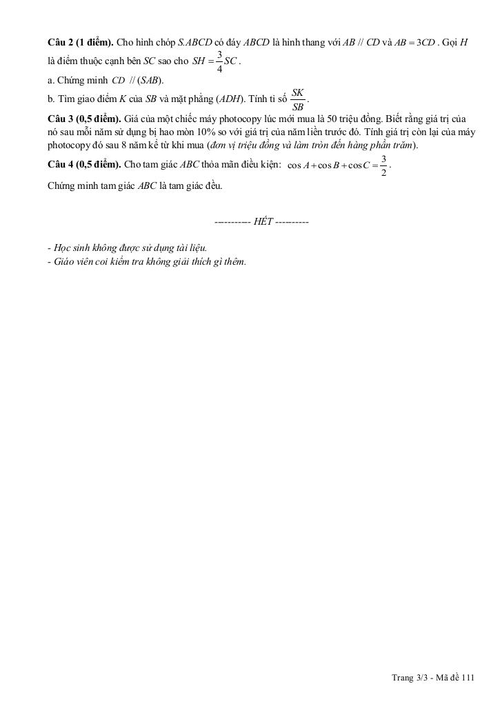 đề giữa kì 1 toán 11 năm 2025 – 2026 trường thpt chuyên lê quý đôn – gia lai 2
