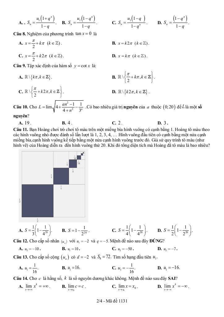 đề giữa kì 1 toán 11 năm 2025 – 2026 trường thpt chuyên vị thanh – cần thơ 1
