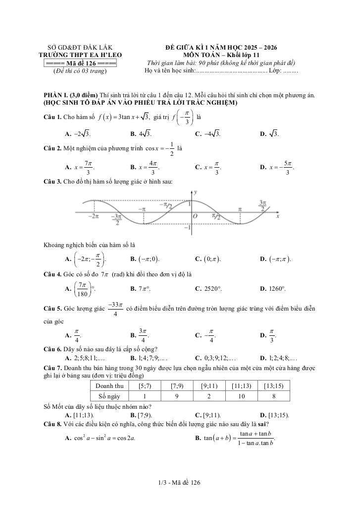 đề giữa kì 1 toán 11 năm 2025 – 2026 trường thpt ea h’leo – đắk lắk 0