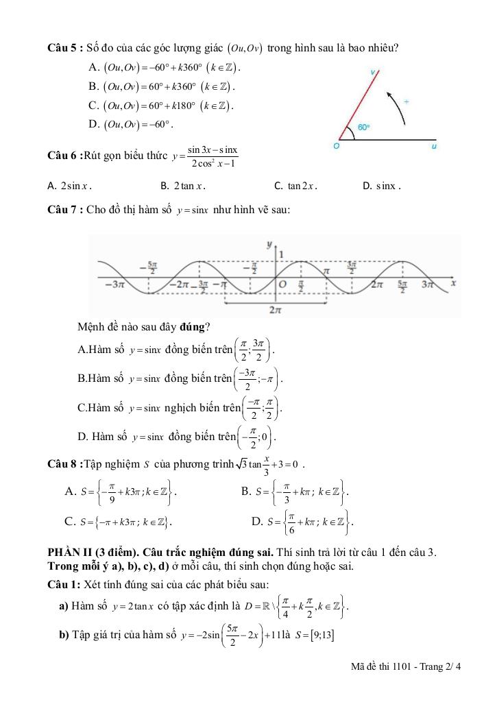 đề giữa kì 1 toán 11 năm 2025 – 2026 trường thpt lạng giang 1 – bắc ninh 1