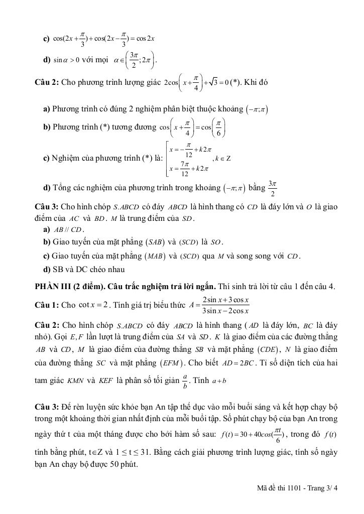 đề giữa kì 1 toán 11 năm 2025 – 2026 trường thpt lạng giang 1 – bắc ninh 2