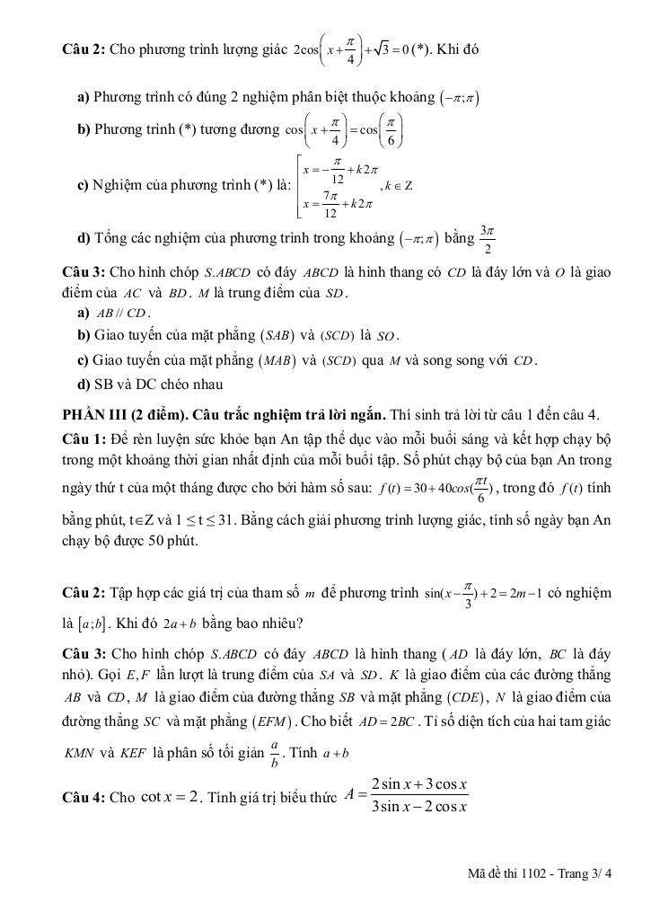 đề giữa kì 1 toán 11 năm 2025 – 2026 trường thpt lạng giang 1 – bắc ninh 6