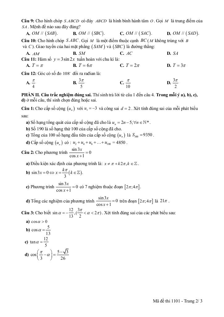 đề giữa kì 1 toán 11 năm 2025 – 2026 trường thpt lê hồng phong 1 – đắk lắk 1