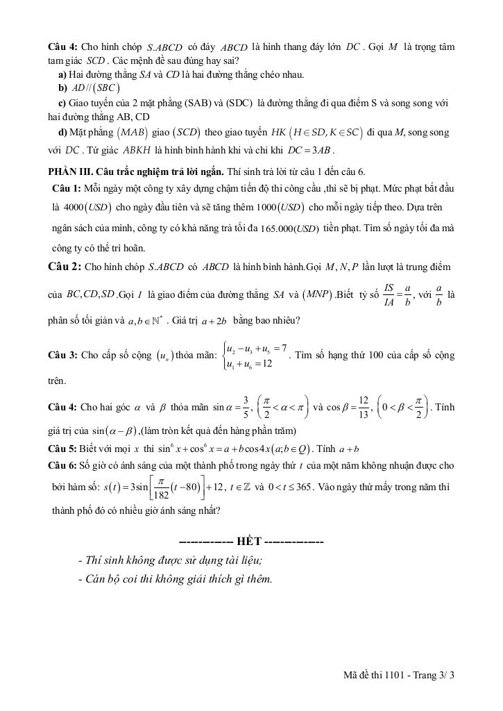 đề giữa kì 1 toán 11 năm 2025 – 2026 trường thpt lê hồng phong 1 – đắk lắk 2